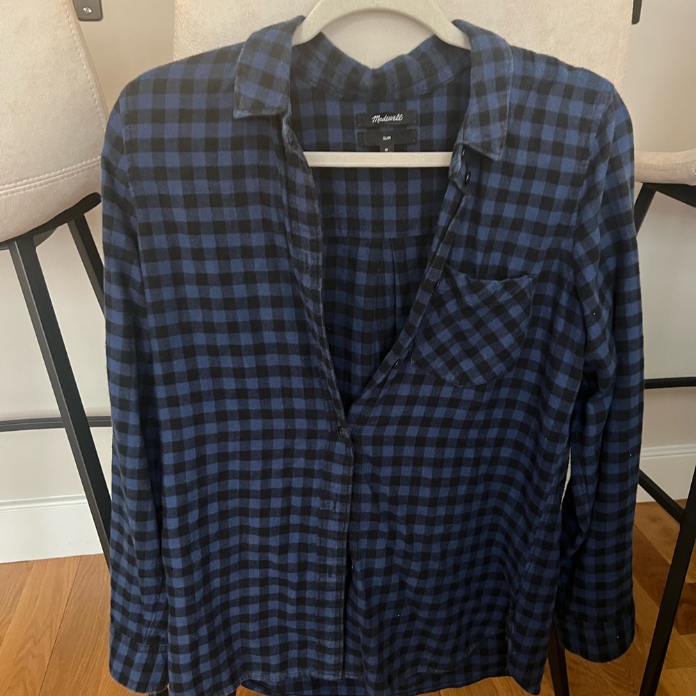 Madewell Blue and Black Flannel Shirt